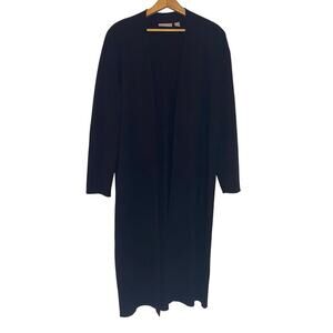 Nordstrom Long Black Wool Blend Open Cardigan Sweater MedTeacher Quiet Luxury